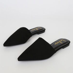 Lulus Lorena Black Suede Pointed Toe Slides